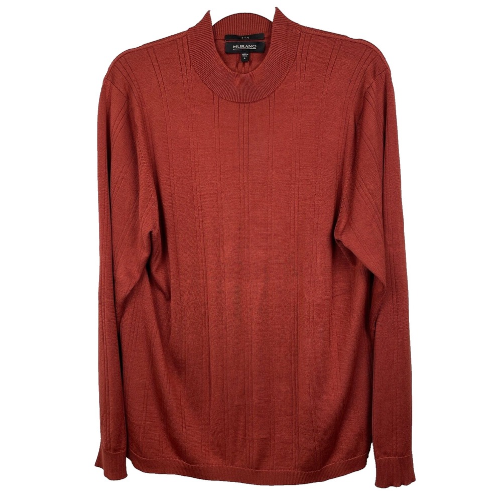 Murano Sweater Mens‎ Large 100% Silk Mock Neck Red Knit Stretch Long Sleeves